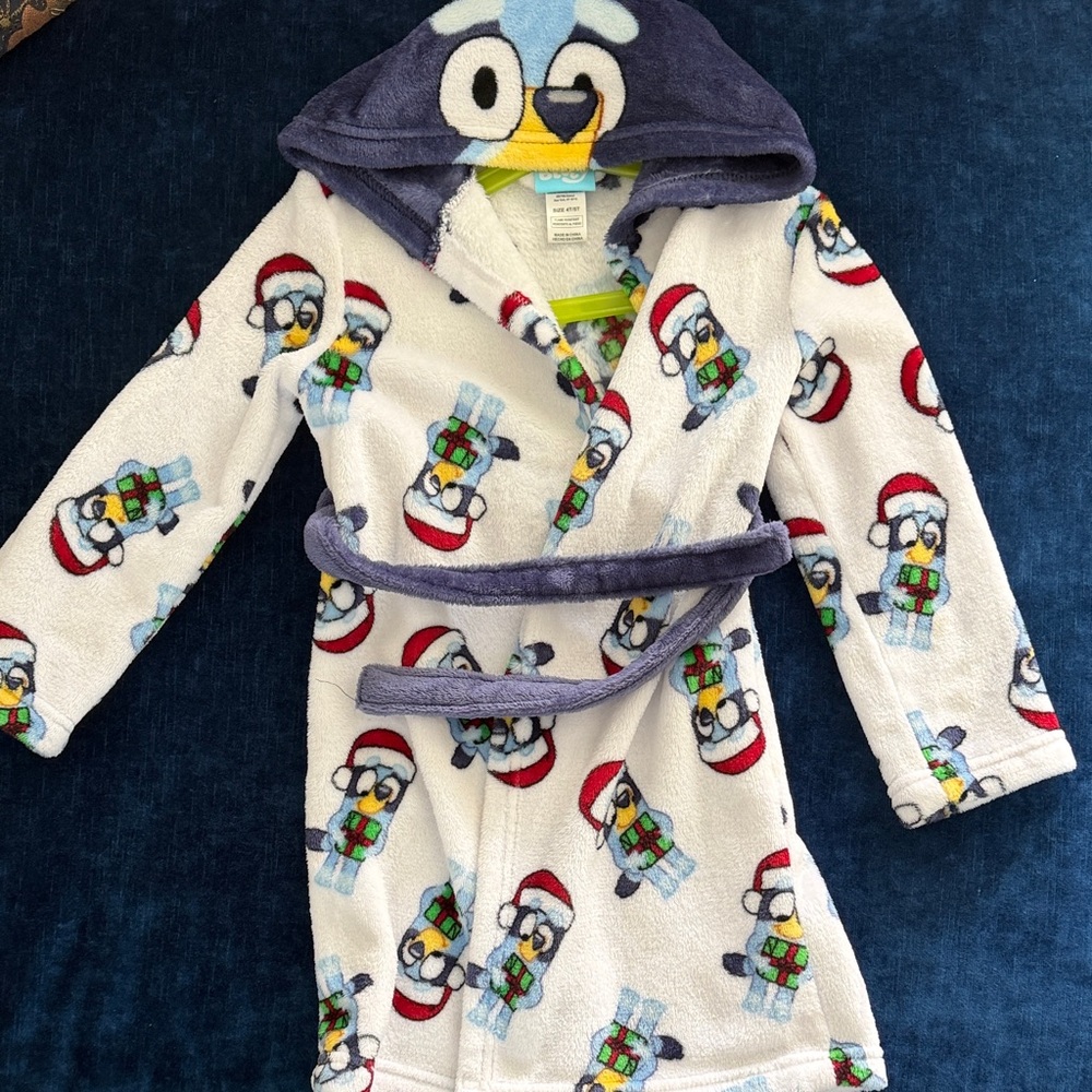 Kids' Penguin Holiday Plush Robe - White with Navy Hood
